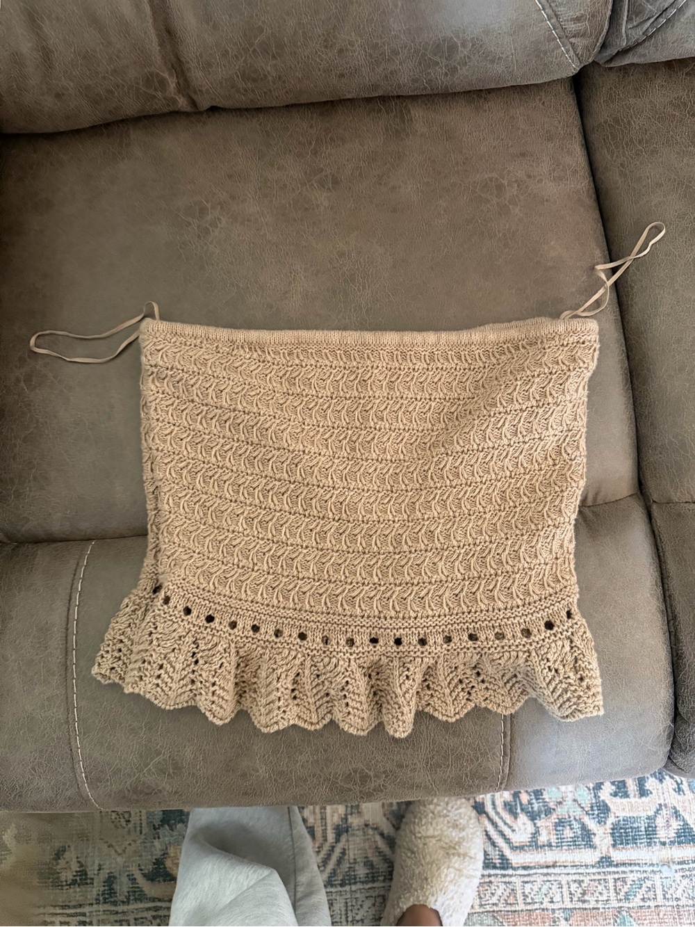 American Eagle Outfitters Beige Crochet Ruffled Crop Top